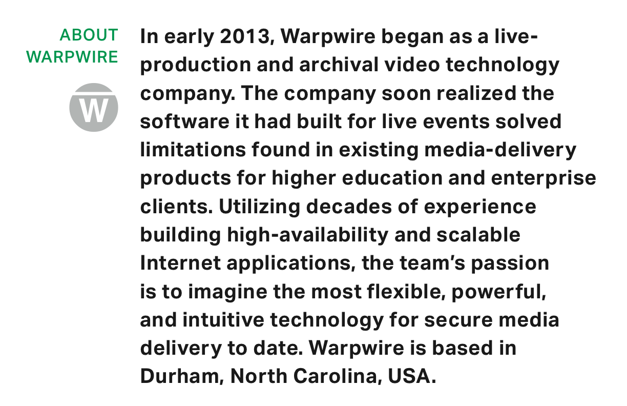 Company description Warpwire for NGINX Plus Video Delivery Case Study