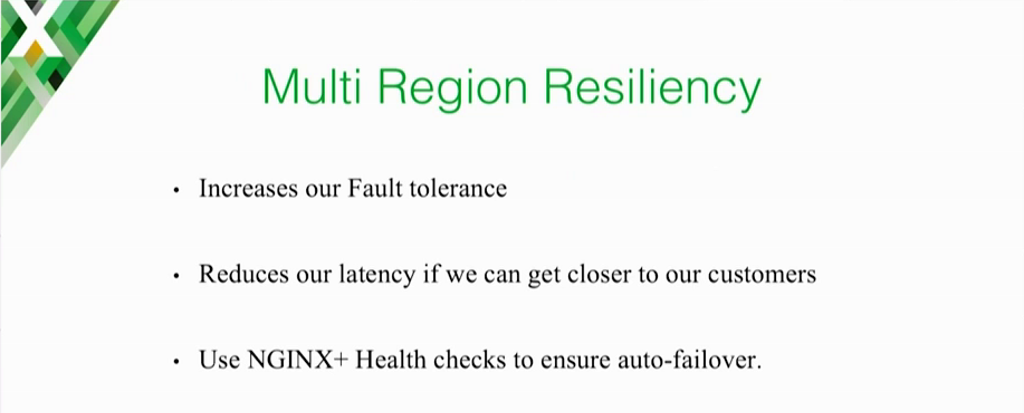 NGINX Plus health checks are central to Expedia's goal of multi-region resiliency, which increases fault tolerance and reduces latency for customers [presentation on lessons learned during the cloud migration at Expedia, Inc.]